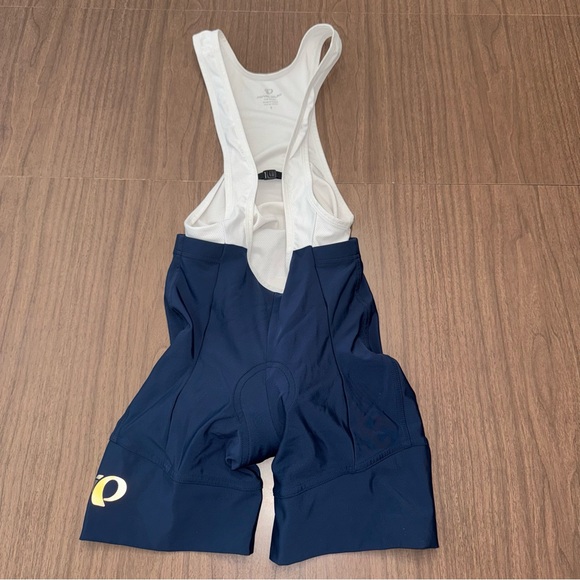 Pearl Izumi Women’s Small Blue & White Bib Shorts Drop Tail Cycling Chest Clasp - Picture 1 of 13